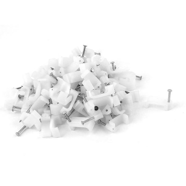 Cable Wire Clips Fastener 14mm Width w Fixing Nails 100Pcs White
